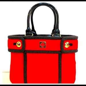 KATE SPADE CHESTNUT HILL GERANIUM RED ALDA QUINN WOOL SATCHEL TOTE